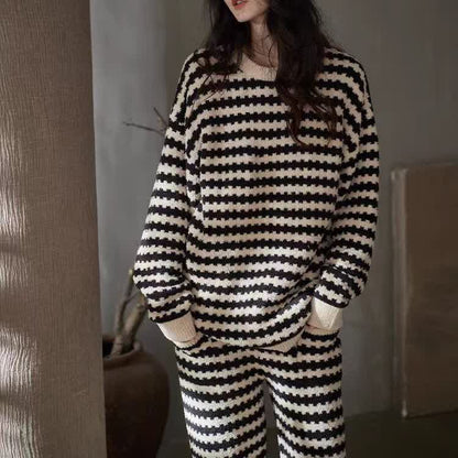 Ownkoti Stripe Pattern Plush Loungewear Set - image 1