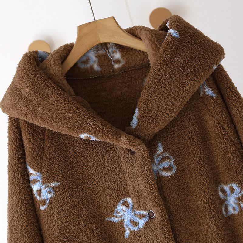 Ownkoti Bow Pattern Plush Hooded Robe - image 2