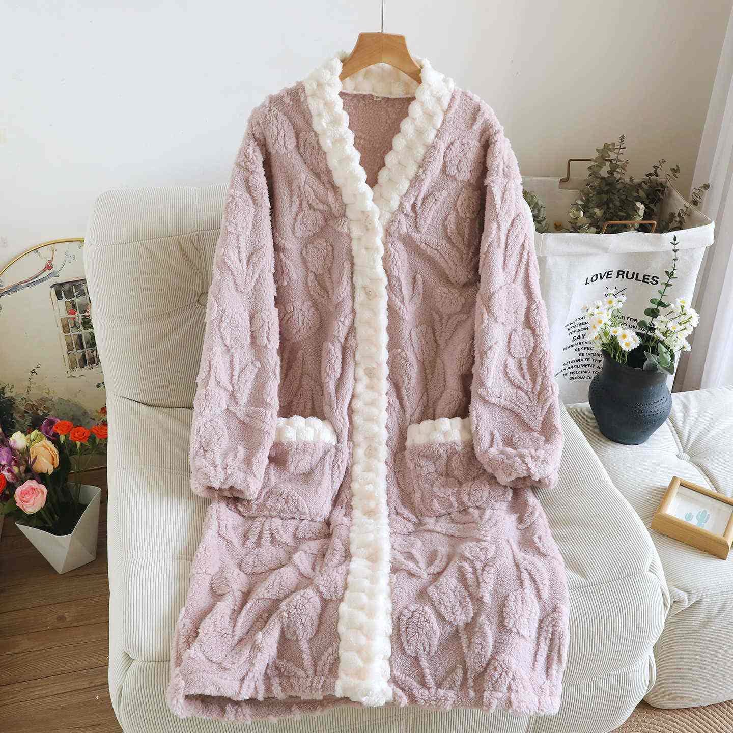 Ownkoti Tulip Textured Plush Button Nightgown - Purple - XL - image 4