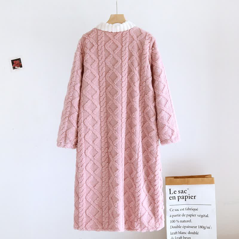 Ownkoti Diamond Textured Plush Button Nightgown - image 5