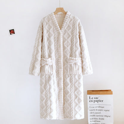 Ownkoti Diamond Textured Plush Button Nightgown - Beige - XL - image 3