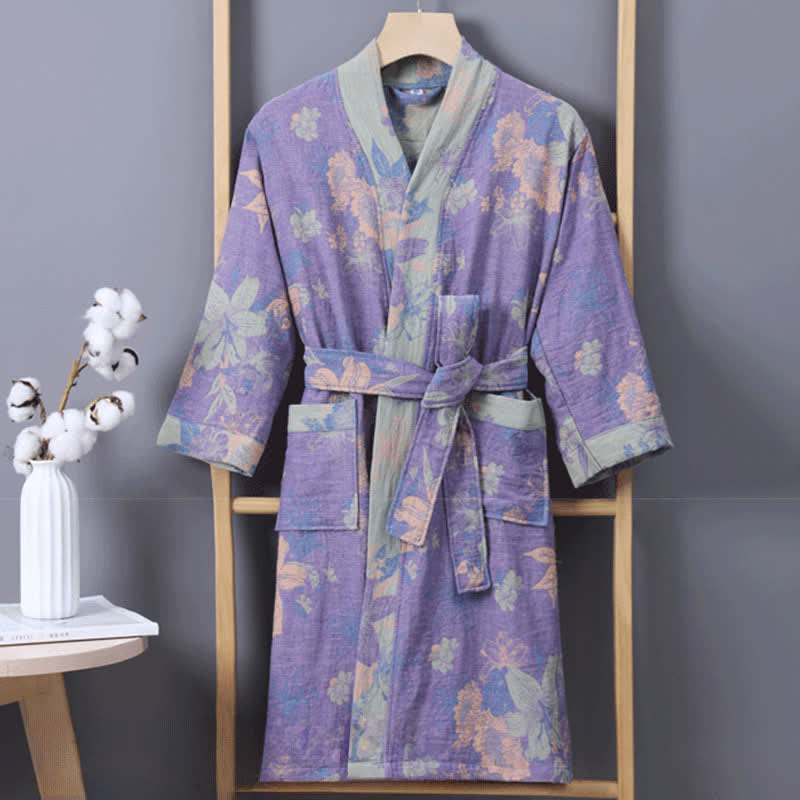Ownkoti Lily Floral Cotton Gauze Child Bathrobe - Purple - Child:135-150cm - image 0