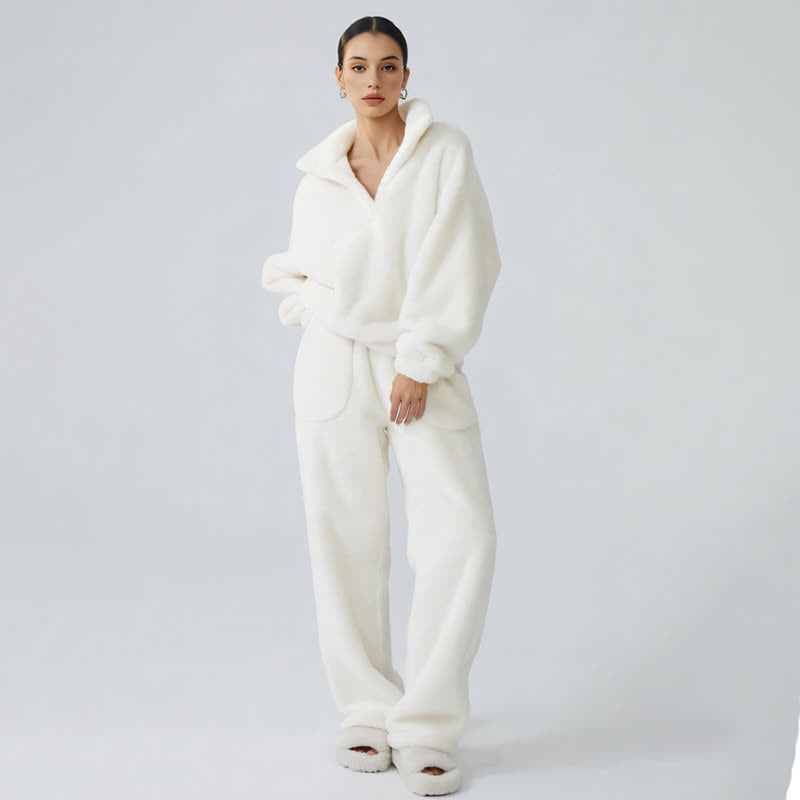 Ownkoti Solid Color Plush Loungewear Set - image 1