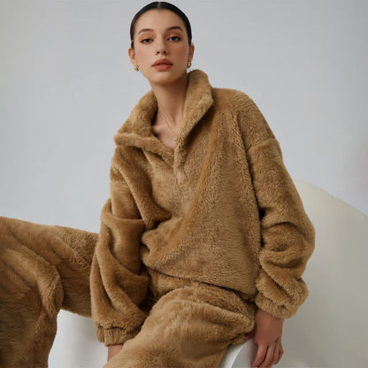 Ownkoti Solid Color Plush Loungewear Set - Dark Brown - XL - image 3