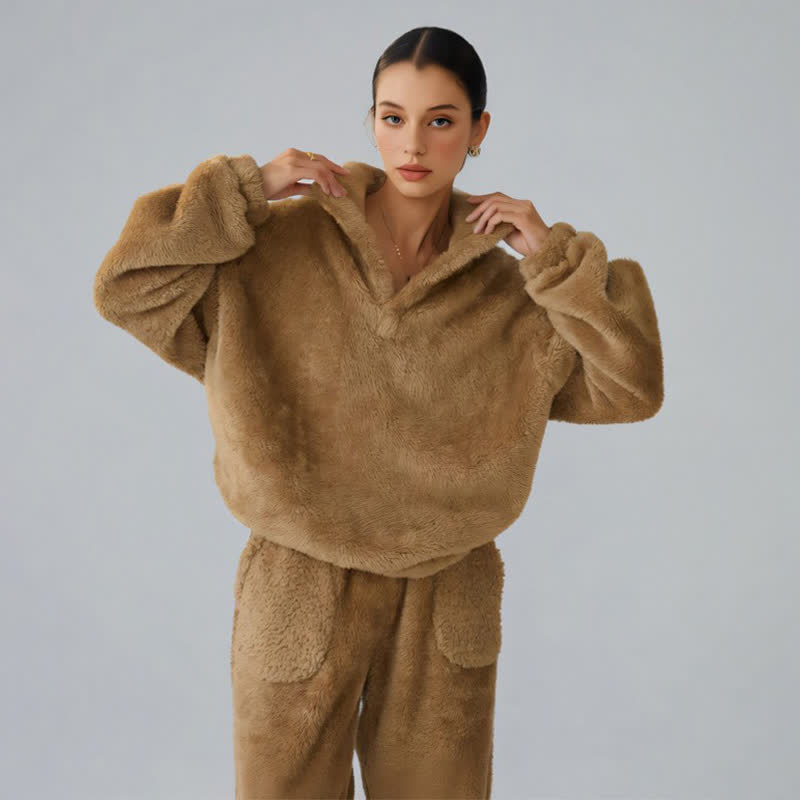 Ownkoti Solid Color Plush Loungewear Set - image 5