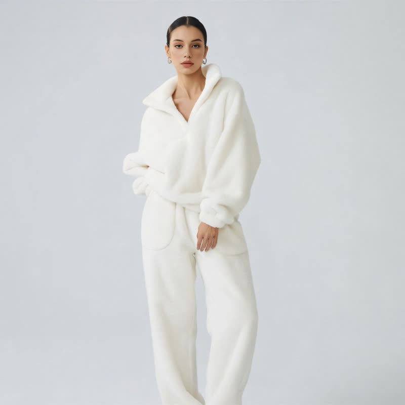 Ownkoti Solid Color Plush Loungewear Set - image 2