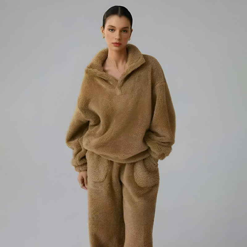 Ownkoti Solid Color Plush Loungewear Set - image 1