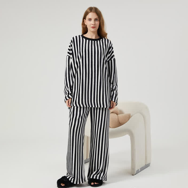 Ownkoti Vertical Striped Plush Loungewear Set - image 1