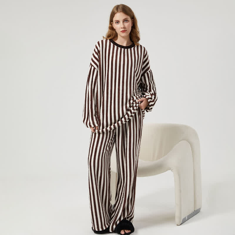 Ownkoti Vertical Striped Plush Loungewear Set - image 4