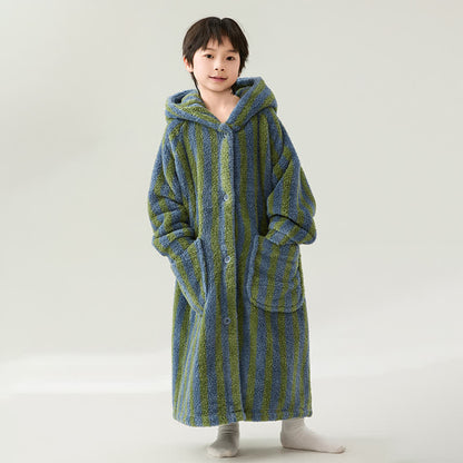 Ownkoti Striped Hooded Plush Warm Child Robe - image 4