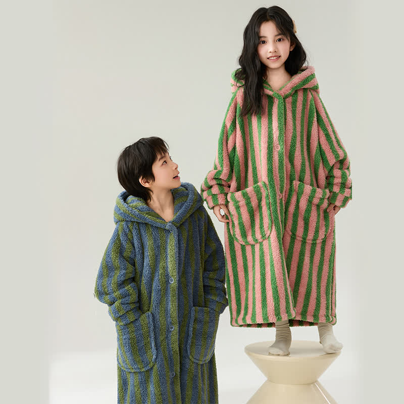 Ownkoti Striped Hooded Plush Warm Child Robe - image 1