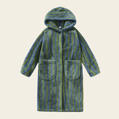 Ownkoti Striped Hooded Plush Warm Child Robe - Dark Green - Child:120-140cm - image 7