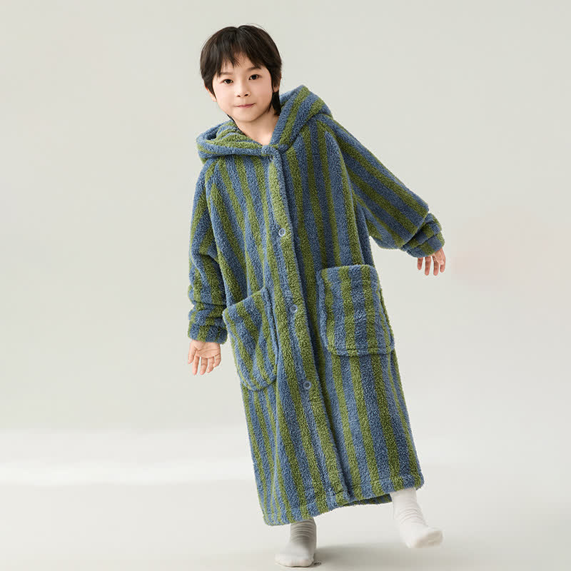 Ownkoti Striped Hooded Plush Warm Child Robe - image 6