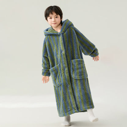 Ownkoti Striped Hooded Plush Warm Child Robe - image 6