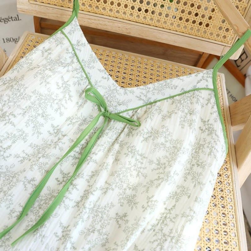 Bow-tie V-neckline Soft Cotton Gauze Pajamas - image 3