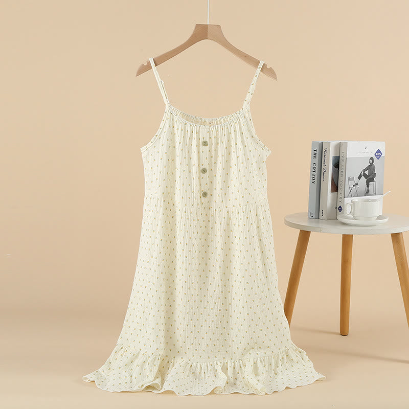 Cherry Print Cotton Padded Camisole Nightdress - Yellow - XL - image 11