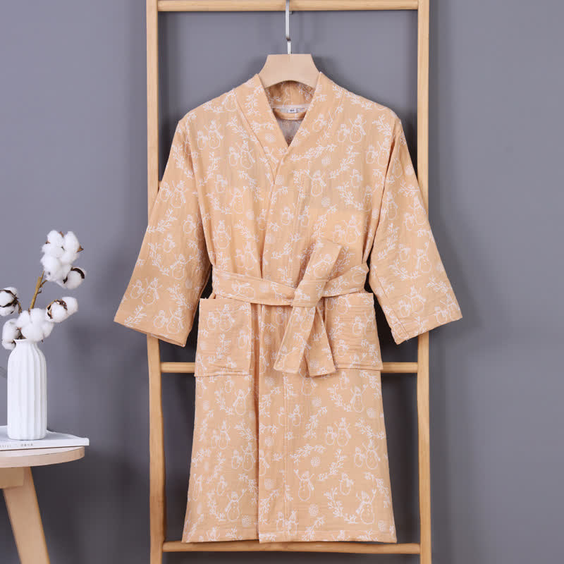 Ownkoti Snowman Branch Cotton Gauze Child Bathrobe - Yellow - Child:135-150cm - image 9