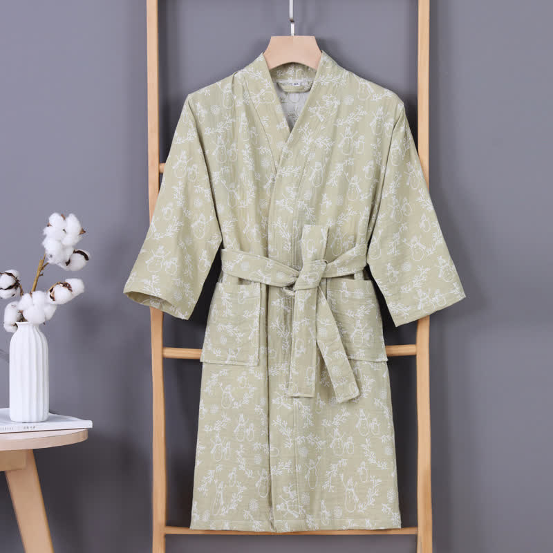 Ownkoti Snowman Branch Cotton Gauze Child Bathrobe - Green - Child:135-150cm - image 7