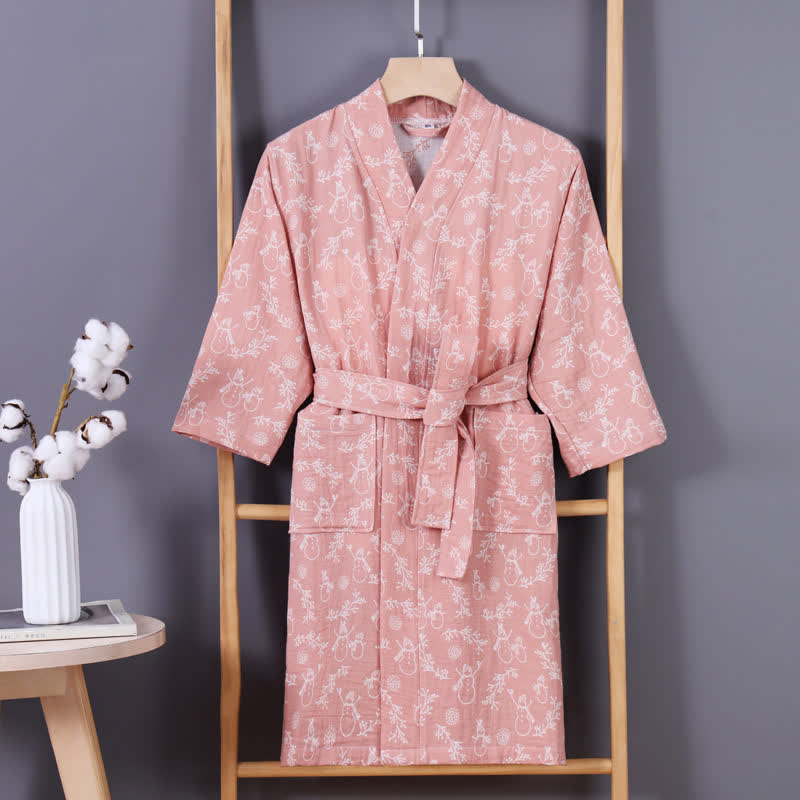 Ownkoti Snowman Branch Cotton Gauze Child Bathrobe - Pink - Child:135-150cm - image 3