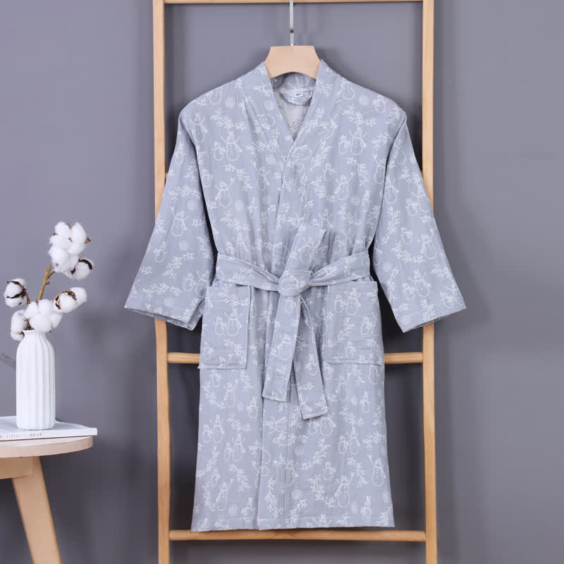 Ownkoti Snowman Branch Cotton Gauze Child Bathrobe - Gray - Child:135-150cm - image 11