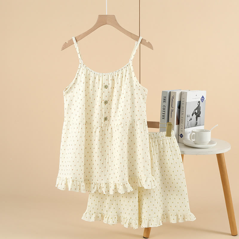 Cherry Print Cotton Gauze Cami Pajamas - Yellow - XL - image 14