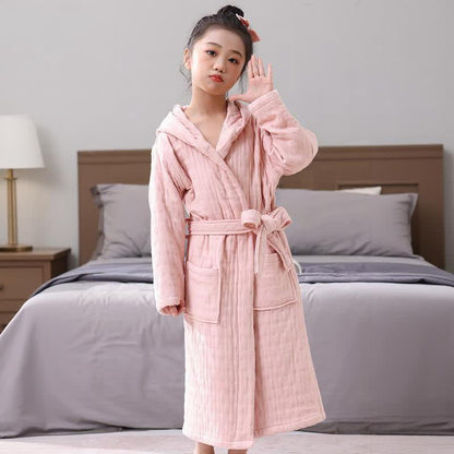 Ownkoti Solid Cotton Gauze Hooded Child Bathrobe - image 2