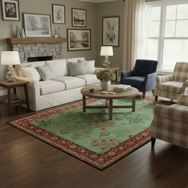 Ownkoti Washable Vintage Floral Anti-slip Green Area Rug - 60" x 96" - image 0