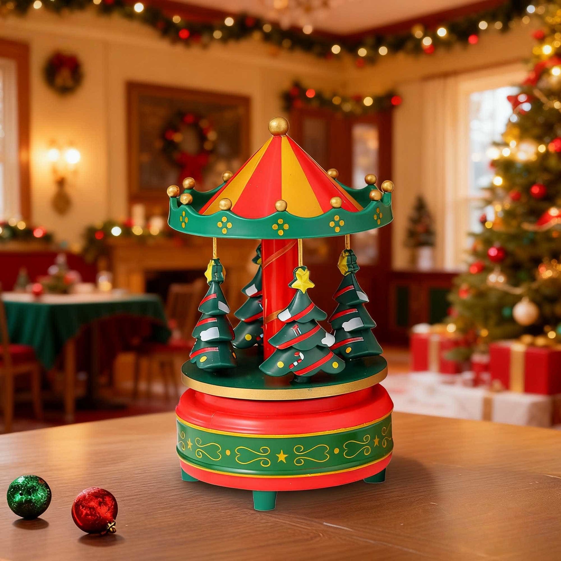 Ownkoti Christmas Tree Carousel Music Box Decor - Green - image 2