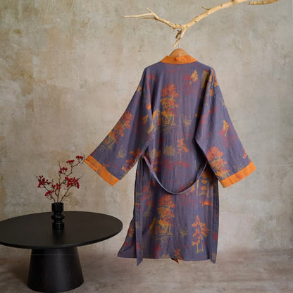 Ownkoti Vintage Tree Cotton Gauze Kimono Robe - image 1