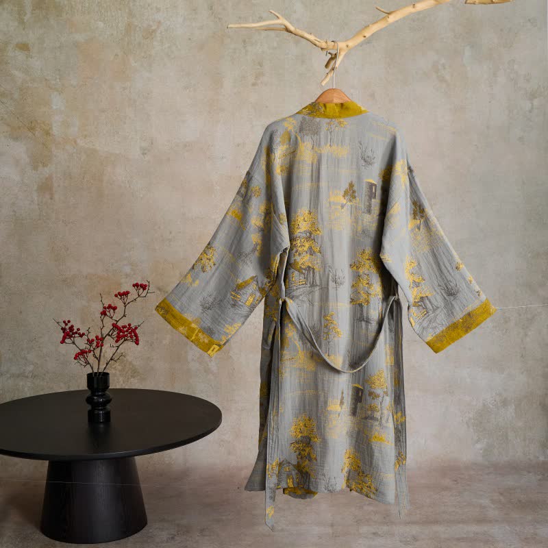 Ownkoti Vintage Tree Cotton Gauze Kimono Robe - image 5