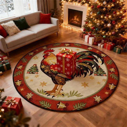 Ownkoti Christmas Rooster Non-Slip Round Area Rug - A - 8' - image 0