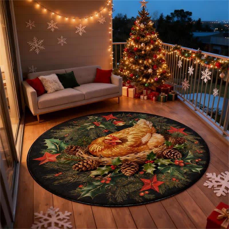 Ownkoti Christmas Rooster Non-Slip Round Area Rug - image 12
