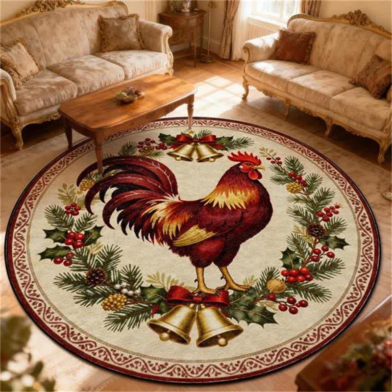 Ownkoti Christmas Rooster Non-Slip Round Area Rug - B - 8' - image 6