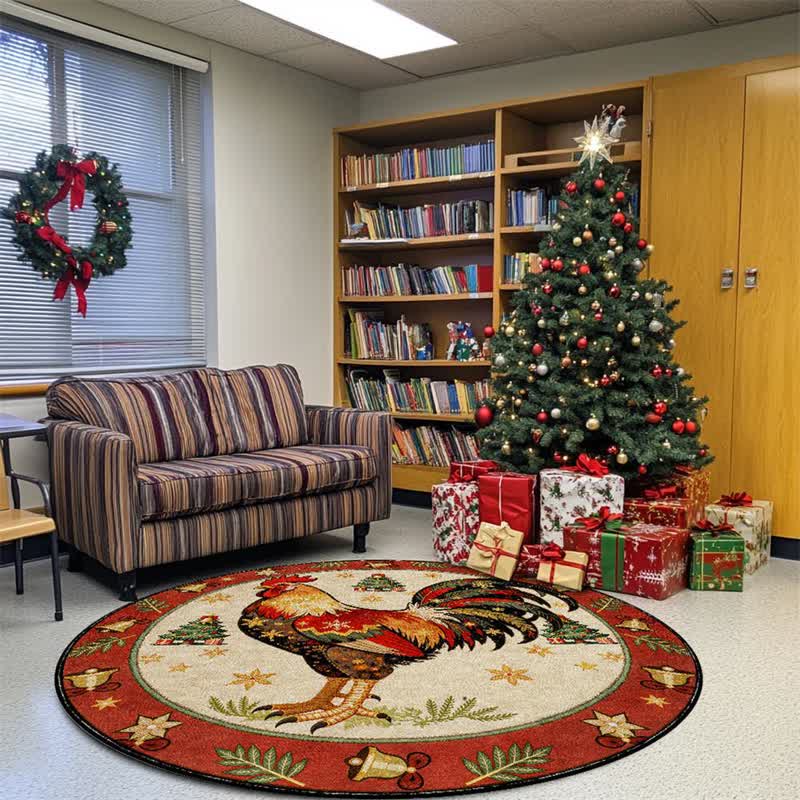 Ownkoti Christmas Rooster Non-Slip Round Area Rug - image 3