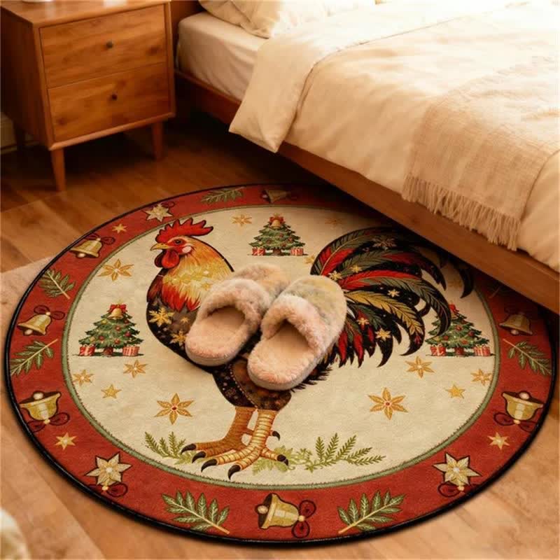 Ownkoti Christmas Rooster Non-Slip Round Area Rug - image 1