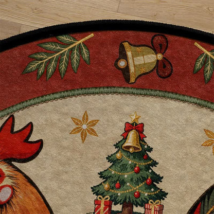Ownkoti Christmas Rooster Non-Slip Round Area Rug - image 4
