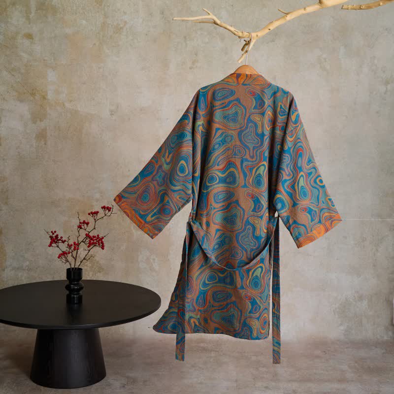 Ownkoti Artistic Abstract Pattern Cotton Kimono Robe - image 1