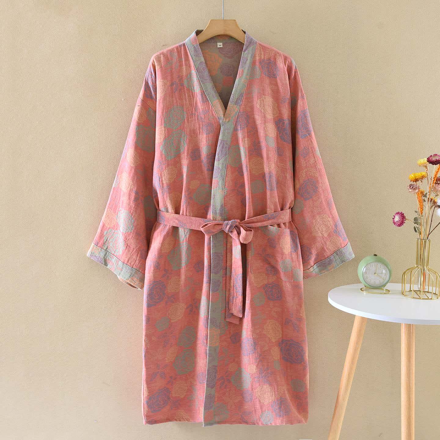 Ownkoti Romantic Rose Cotton Gauze Kimono Robe - Pink - XL - image 1