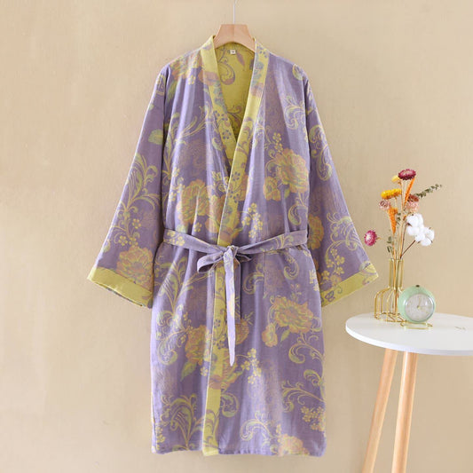 Ownkoti Luxurious Flowers Cotton Gauze Kimono Robe - Purple - XL - image 0