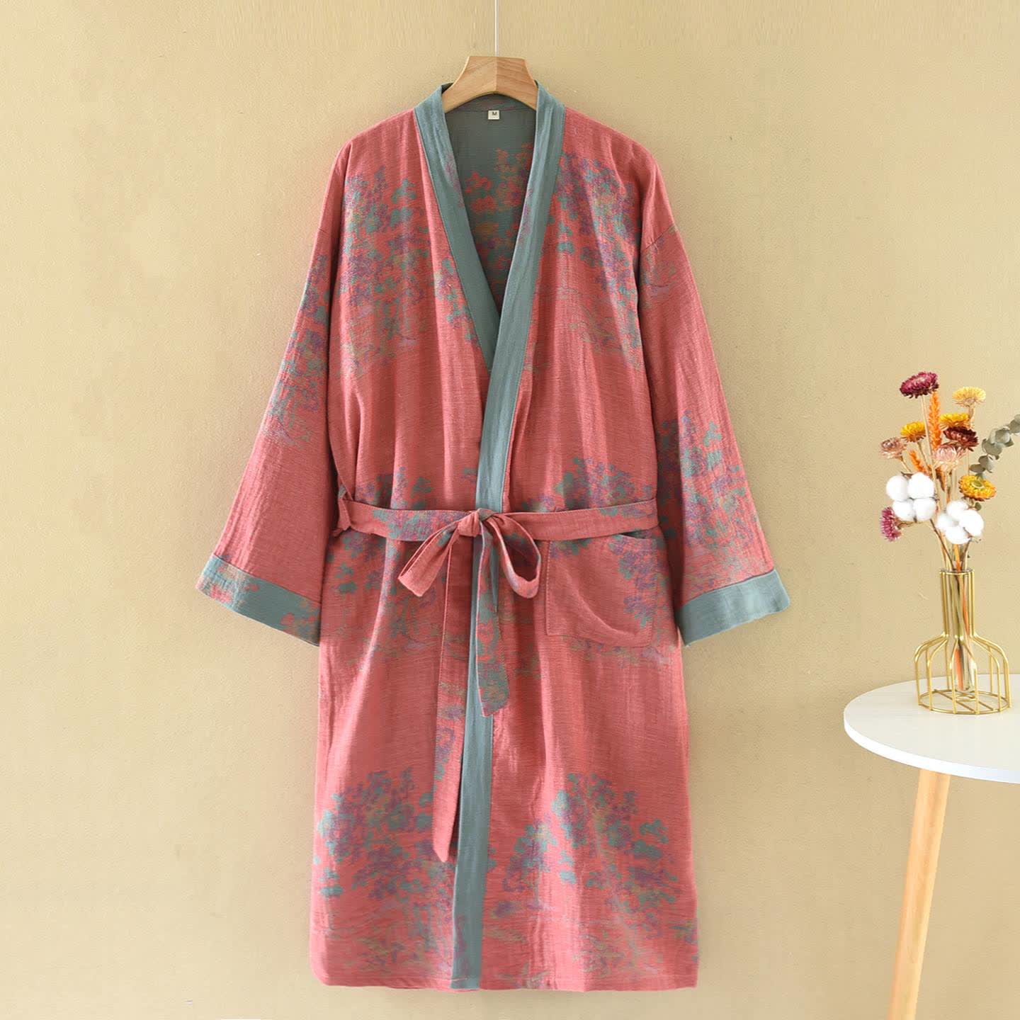 Ownkoti Rustic Bushes Cotton Gauze Kimono Robe - Pink - XL - image 0