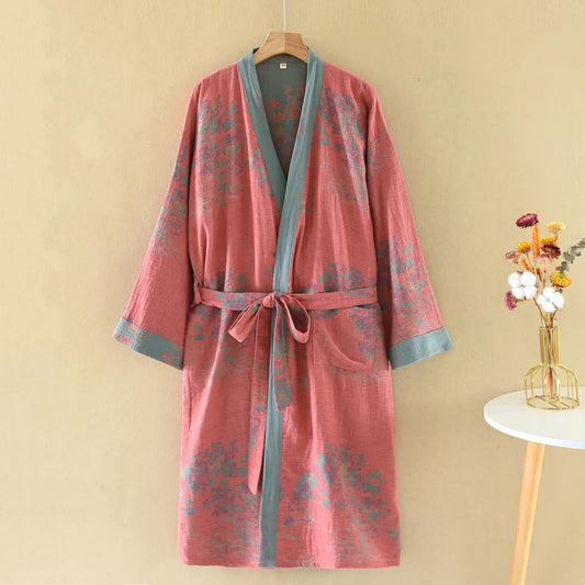 Ownkoti Rustic Bushes Cotton Gauze Kimono Robe - Pink - XL - image 0