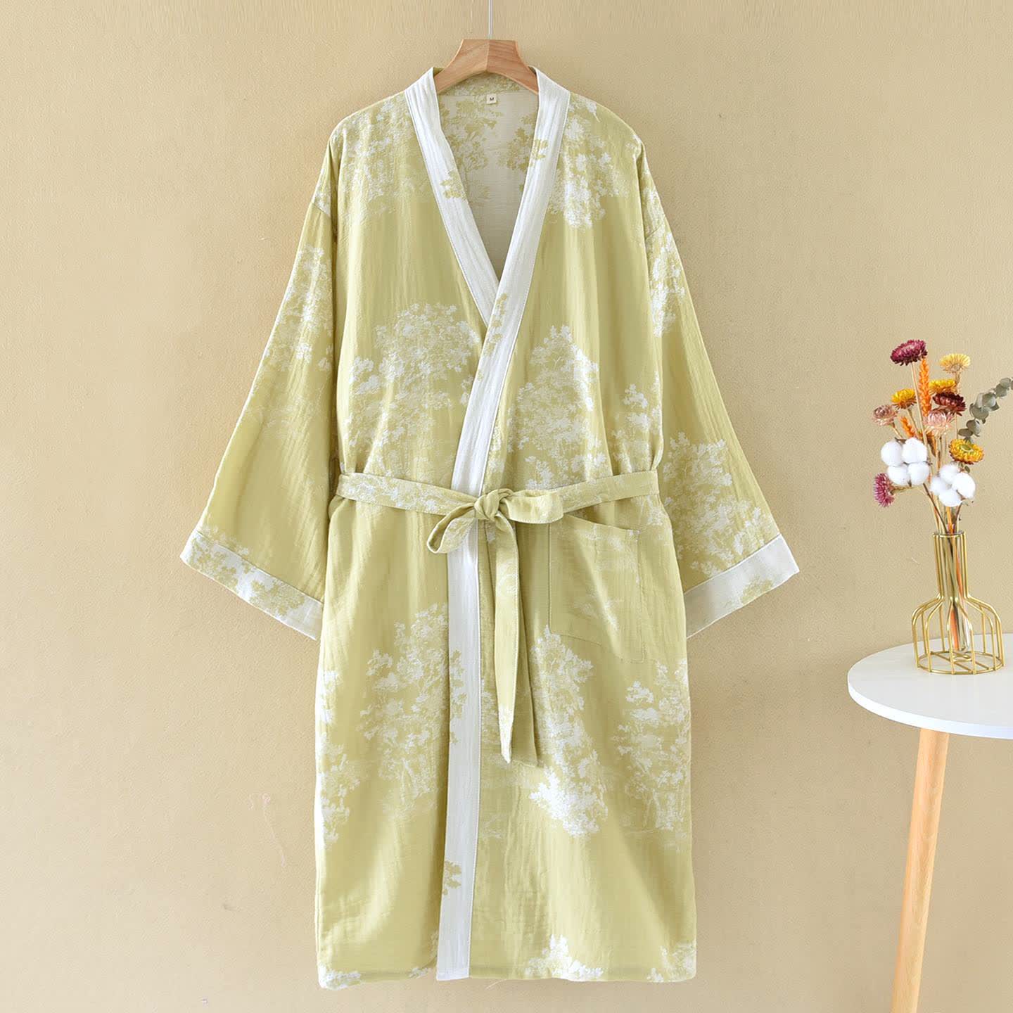 Ownkoti Rustic Bushes Cotton Gauze Kimono Robe - Light Green - XL - image 2