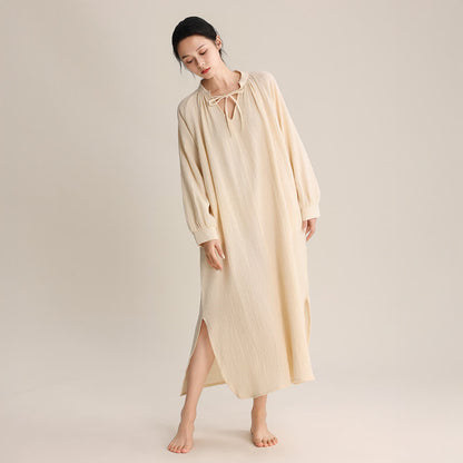 Ownkoti Solid V-neck Bow-Tie Cotton Nightdress - image 1