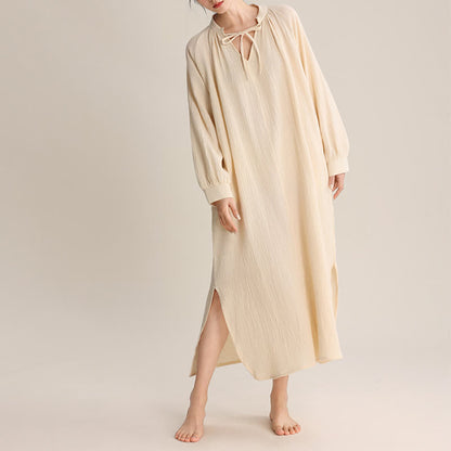 Ownkoti Solid V-neck Bow-Tie Cotton Nightdress - image 2