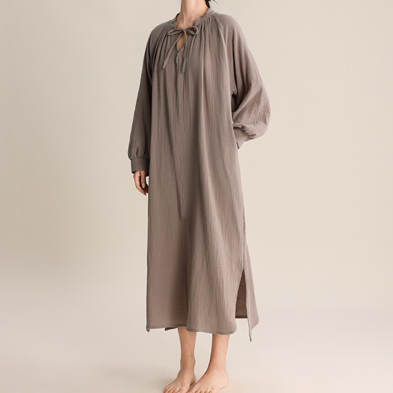Ownkoti Solid V-neck Bow-Tie Cotton Nightdress - image 5
