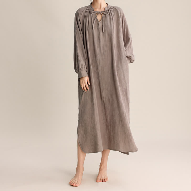 Ownkoti Solid V-neck Bow-Tie Cotton Nightdress - image 8