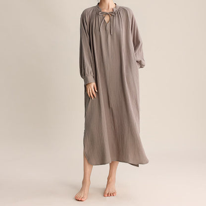 Ownkoti Solid V-neck Bow-Tie Cotton Nightdress - image 8