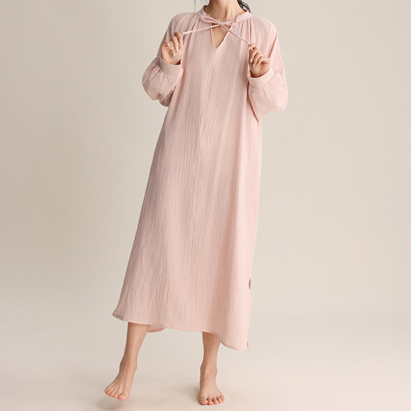 Ownkoti Solid V-neck Bow-Tie Cotton Nightdress - image 5