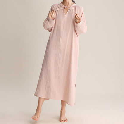 Ownkoti Solid V-neck Bow-Tie Cotton Nightdress - image 5
