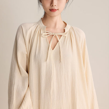 Ownkoti Solid V-neck Bow-Tie Cotton Nightdress - image 3